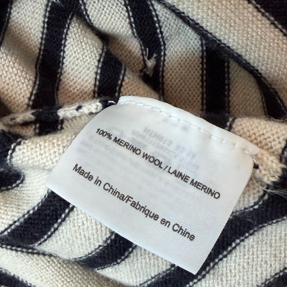 Tory Burch Merino Wool Cream and Navy Striped V-Neck Sweater - Picture 4 of 6
